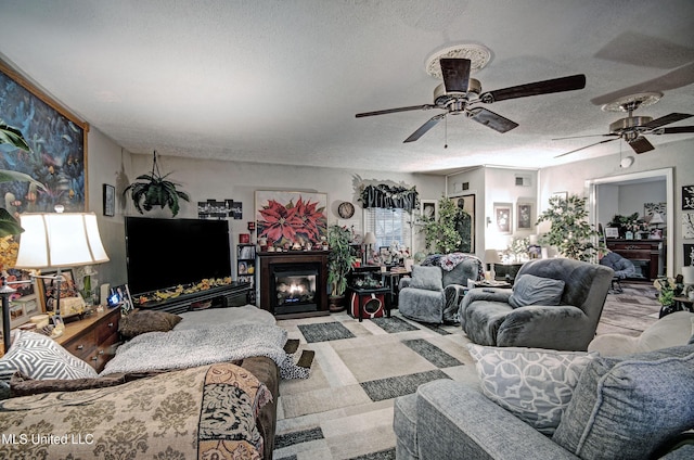 living room featuring a textured ceiling