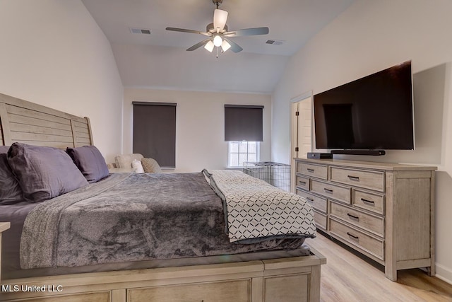 2561 Dela Dr, Southaven, MS 38672 - bedroom with lofted ceiling, light wood-style floors, and a ceiling fan
