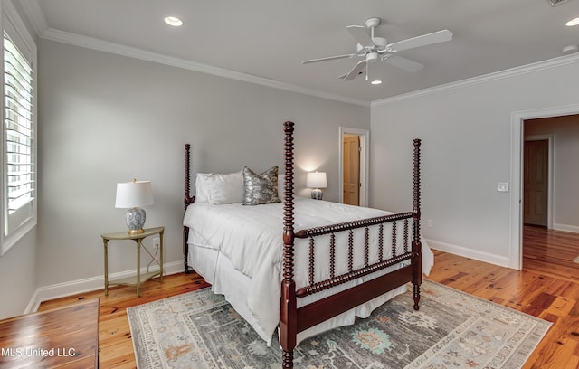 105 Longleaf Ln, Madison, MS 39110 - bedroom featuring wood finished floors, ornamental molding, recessed lighting, and a ceiling fan