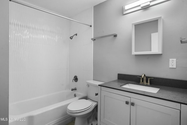 full bathroom featuring toilet, bathtub / shower combination, and vanity