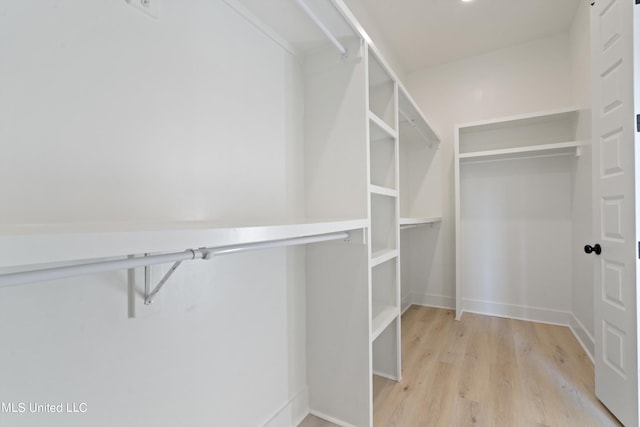 spacious closet with light hardwood / wood-style floors