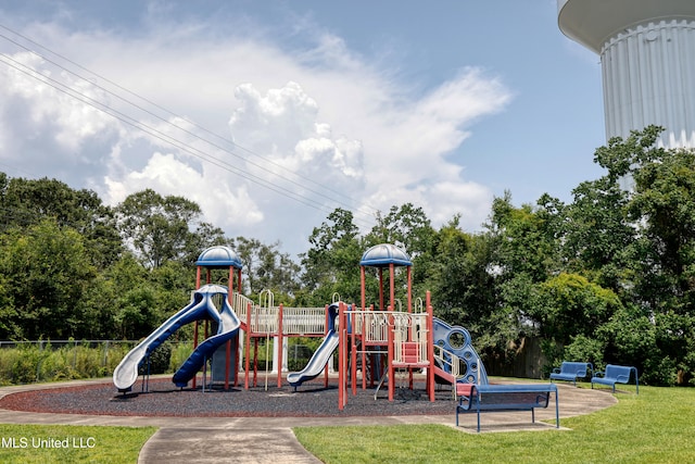 view of playground featuring a yard