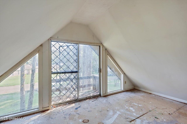 additional living space with vaulted ceiling