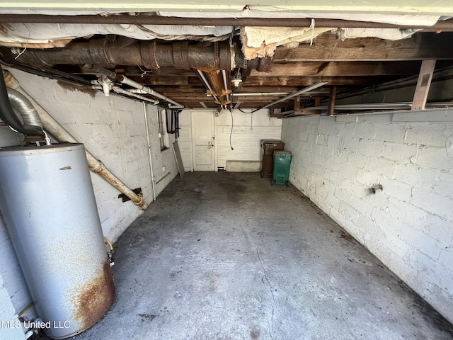 basement featuring water heater