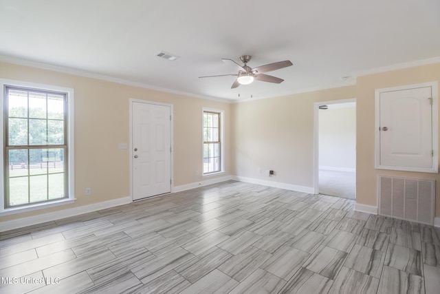 14667 Cable Bridge Rd, Gulfport, MS 39503 - unfurnished room featuring a ceiling fan, ornamental molding, baseboards, and wood tiled floors