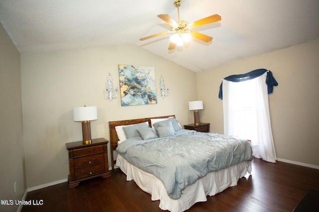 4181 Meadow Creek Dr, Horn Lake, MS 38637 - bedroom featuring dark wood-style floors, lofted ceiling, and a ceiling fan