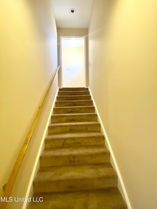 stairway with hardwood / wood-style floors