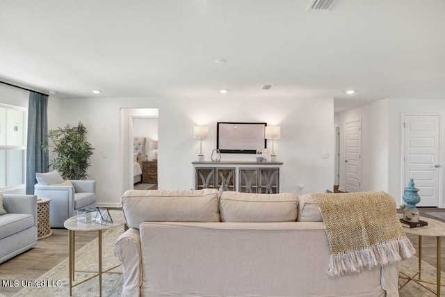 living room with light wood-type flooring