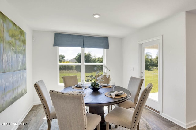 dining space featuring wood-type flooring