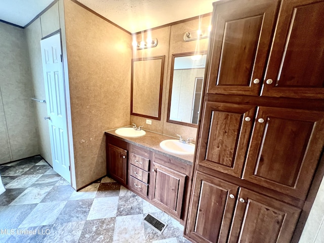 bathroom featuring double vanity, a sink, and visible vents