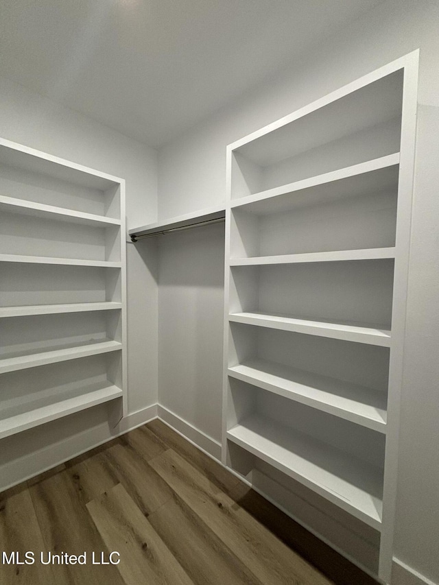 spacious closet with dark wood-type flooring