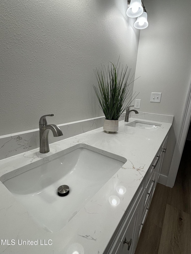 bathroom featuring vanity and wood-type flooring