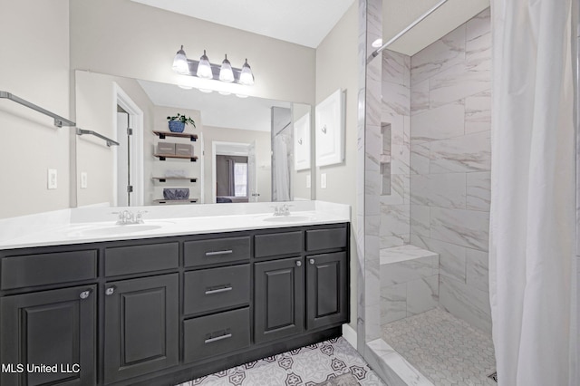 13245 Braybourne Pkwy, Olive Branch, MS 38654 - bathroom featuring a tile shower and double vanity