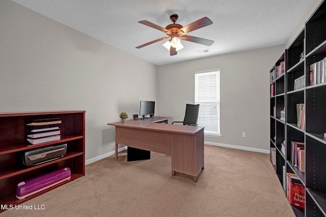 13245 Braybourne Pkwy, Olive Branch, MS 38654 - office with carpet, baseboards, a ceiling fan, and a textured ceiling