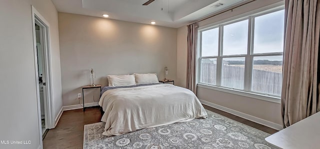 13453 Birch Bnd, Olive Branch, MS 38654 - bedroom featuring baseboards, wood finished floors, recessed lighting, and a ceiling fan