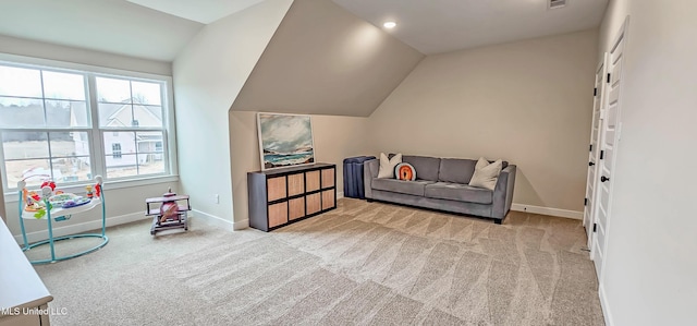 13453 Birch Bnd, Olive Branch, MS 38654 - sitting room with carpet flooring, lofted ceiling, baseboards, and recessed lighting