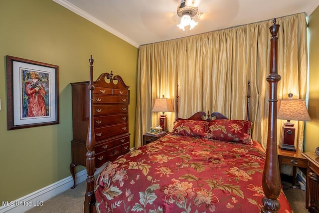 612 State St, Natchez, MS 39120 - bedroom with carpet, baseboards, ornamental molding, and a ceiling fan