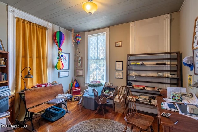 612 State St, Natchez, MS 39120 - office area featuring wood finished floors and wood ceiling