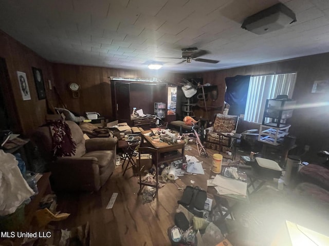 4008 Somerset Dr, Moss Point, MS 39562 - misc room featuring wood walls, wood finished floors, and a ceiling fan