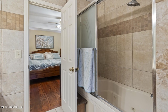 725 Bay Tree Dr, Flowood, MS 39232 - full bathroom featuring connected bathroom, a combined bath / shower with jetted tub, and ceiling fan