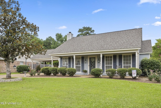 725 Bay Tree Dr, Flowood, MS 39232 - view of front of home featuring a front lawn, roof with shingles, a chimney, and a porch