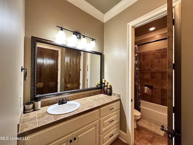 121 Vinca Dr, Madison, MS 39110 - bathroom with toilet, vanity, tile patterned flooring, shower / bath combination with curtain, and baseboards