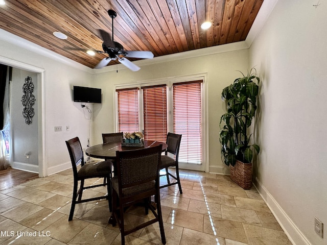 121 Vinca Dr, Madison, MS 39110 - dining space featuring wood ceiling, baseboards, recessed lighting, and a ceiling fan