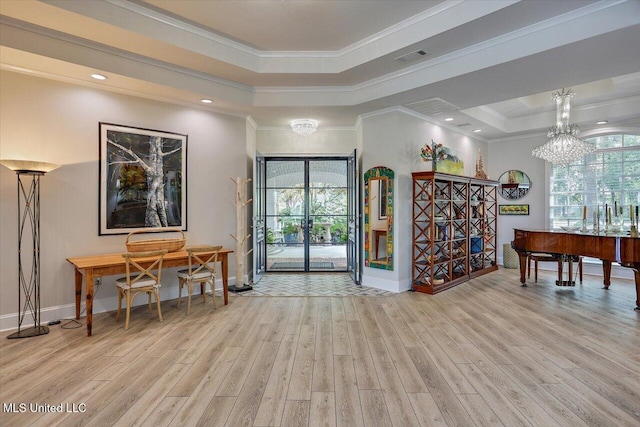 205 Audubon Point Dr, Brandon, MS 39047 - interior space with plenty of natural light, ornamental molding, wood finished floors, and a tray ceiling