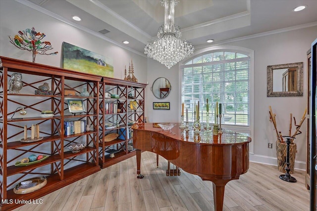 205 Audubon Point Dr, Brandon, MS 39047 - office space featuring visible vents, crown molding, a raised ceiling, light wood-style floors, and recessed lighting
