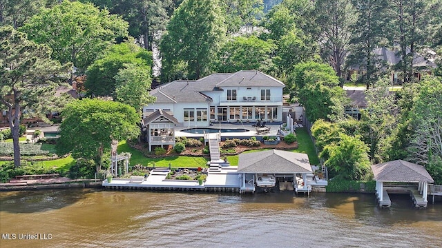 205 Audubon Point Dr, Brandon, MS 39047 - back of property with a water view, a balcony, and boat lift