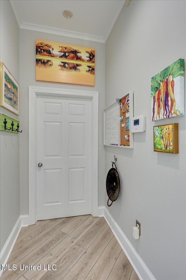 205 Audubon Point Dr, Brandon, MS 39047 - washroom with baseboards, ornamental molding, and light wood finished floors