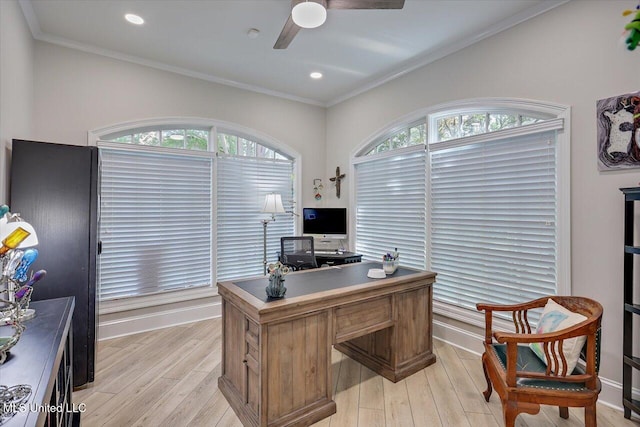 205 Audubon Point Dr, Brandon, MS 39047 - office space featuring a ceiling fan, ornamental molding, and light wood-style flooring