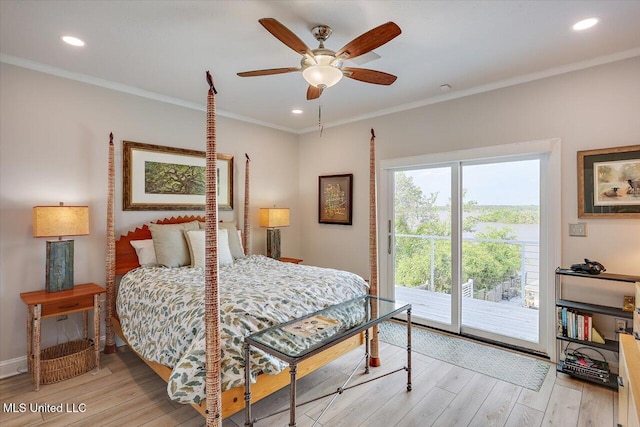 205 Audubon Point Dr, Brandon, MS 39047 - bedroom featuring light wood-style floors, access to outside, recessed lighting, and crown molding