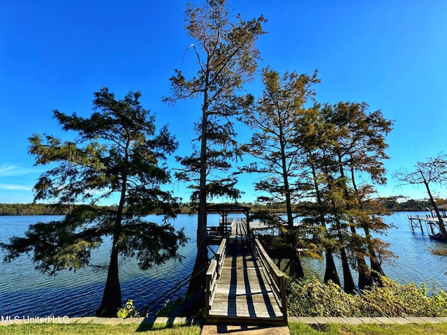 dock area featuring a water view