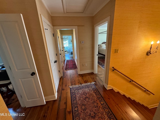 hallway with dark hardwood / wood-style floors