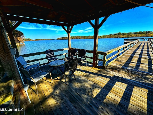 dock area with a water view