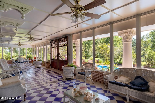 144 Gum Branch To Highway 25 Road, Louisville, MS 39339 - sunroom with ceiling fan, french doors, and healthy amount of natural light