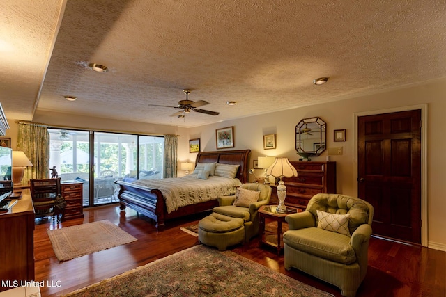 144 Gum Branch To Highway 25 Road, Louisville, MS 39339 - bedroom with a textured ceiling, access to exterior, wood finished floors, and a ceiling fan
