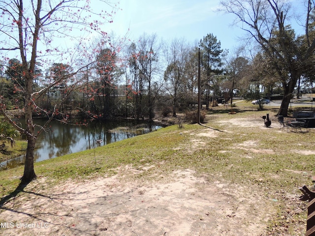 view of yard with a water view