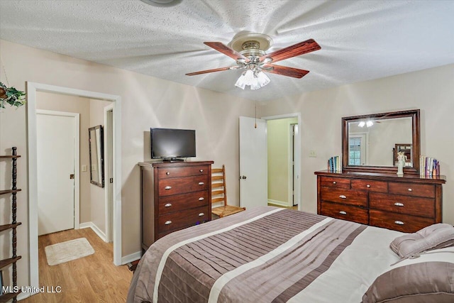 727 Laney Dr, Clinton, MS 39056 - bedroom featuring light wood finished floors, baseboards, ceiling fan, and a textured ceiling