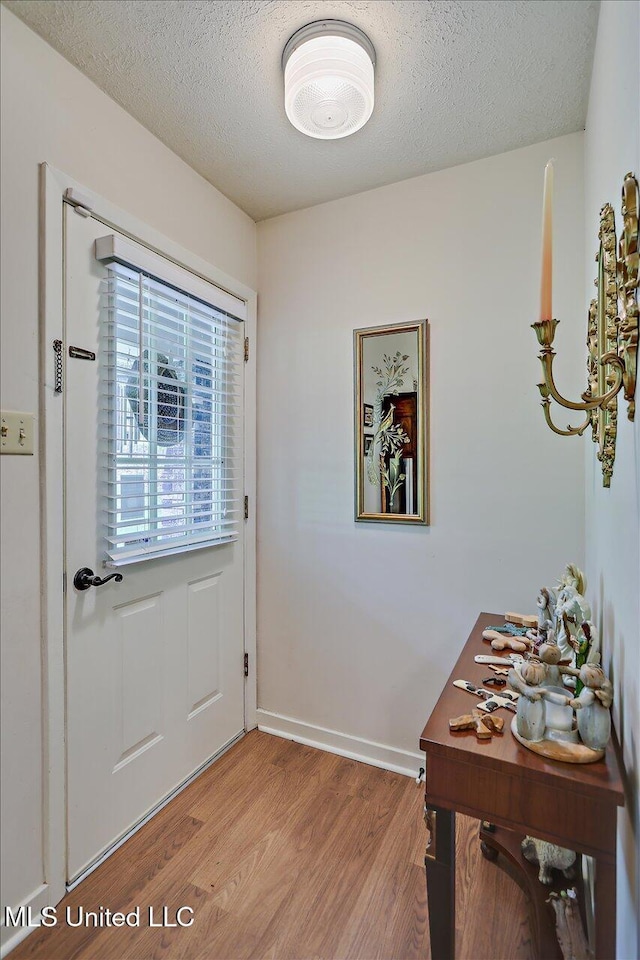 727 Laney Dr, Clinton, MS 39056 - entryway with light wood-style flooring, a textured ceiling, and baseboards