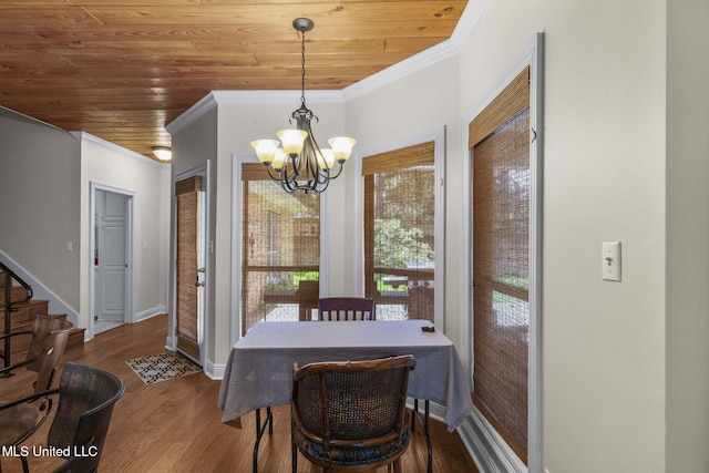 141 Whisper Lake Blvd, Madison, MS 39110 - dining room featuring a chandelier, crown molding, wood ceiling, and wood finished floors