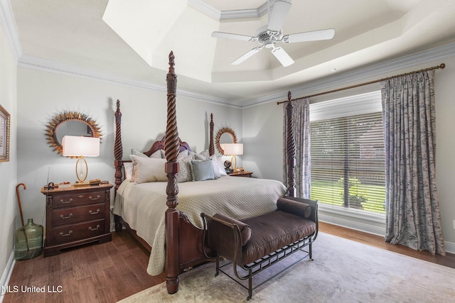 141 Whisper Lake Blvd, Madison, MS 39110 - bedroom featuring a tray ceiling, wood finished floors, ornamental molding, and ceiling fan