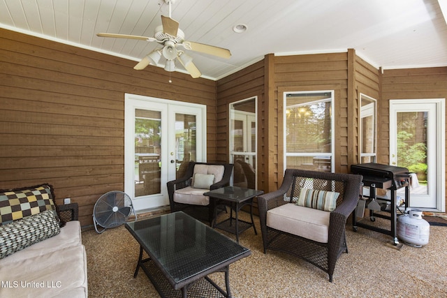 141 Whisper Lake Blvd, Madison, MS 39110 - sunroom with french doors, ceiling fan, and an outdoor living space