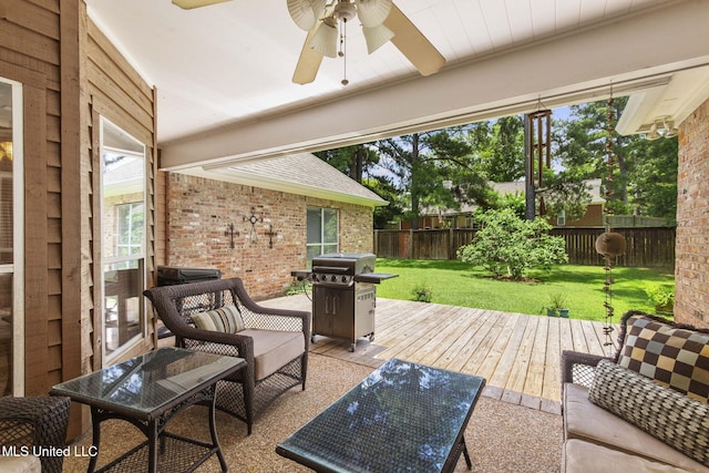 141 Whisper Lake Blvd, Madison, MS 39110 - deck featuring a fenced backyard, a ceiling fan, and grilling area