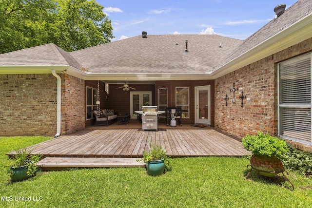 141 Whisper Lake Blvd, Madison, MS 39110 - wooden deck featuring ceiling fan, a yard, and an outdoor living space