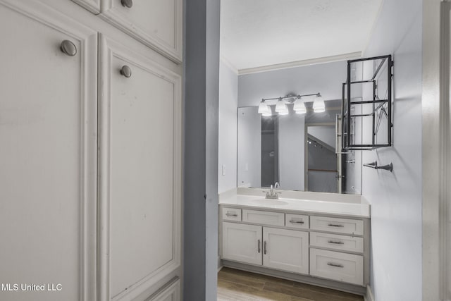 107 Lakepointe Dr, Madison, MS 39110 - bathroom with vanity, wood finished floors, and crown molding