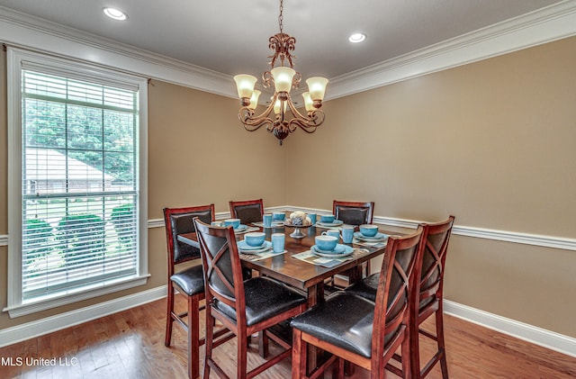 350 Edgewood Xing, Brandon, MS 39042 - dining space with a chandelier, ornamental molding, light wood-style floors, and recessed lighting