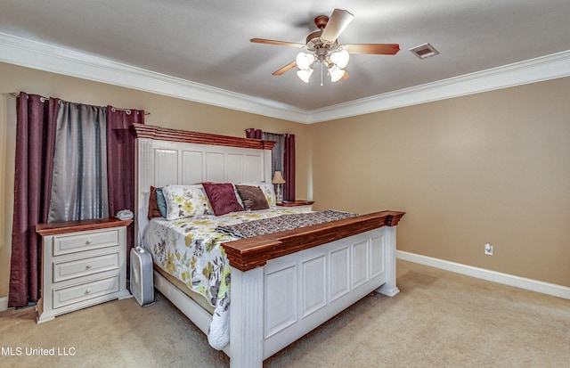 350 Edgewood Xing, Brandon, MS 39042 - bedroom with ornamental molding, light colored carpet, and a ceiling fan