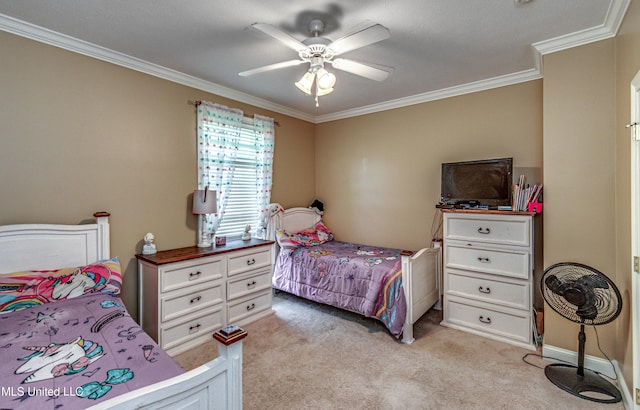 350 Edgewood Xing, Brandon, MS 39042 - bedroom with light colored carpet, ornamental molding, and a ceiling fan